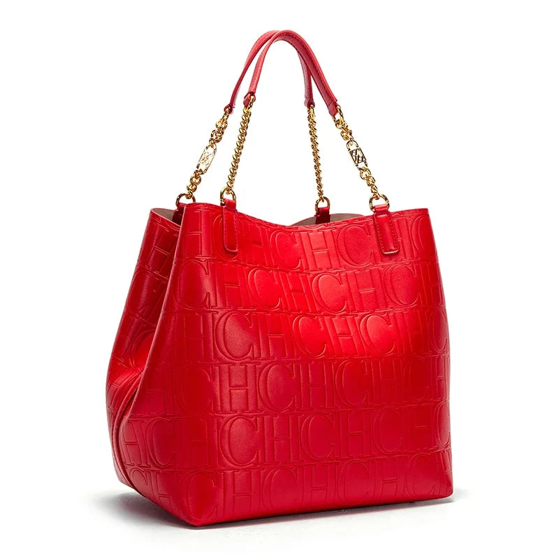 CHCH Women's Tote Bag 2024 New Steel Embossed Handbag Large Capacity Business Storage Bag