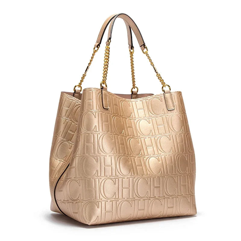 CHCH Women's Tote Bag 2024 New Steel Embossed Handbag Large Capacity Business Storage Bag
