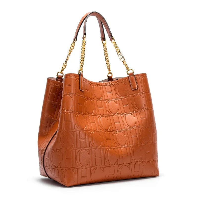 CHCH Women's Tote Bag 2024 New Steel Embossed Handbag Large Capacity Business Storage Bag